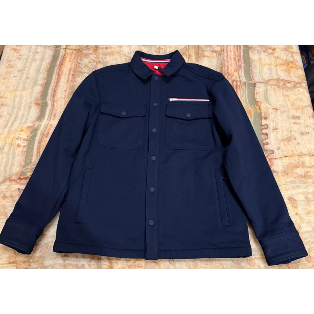 Fourlaps Mens RE-UP Shirt Jacket Navy Blue Red Lining Snap Front Outdoor Size M